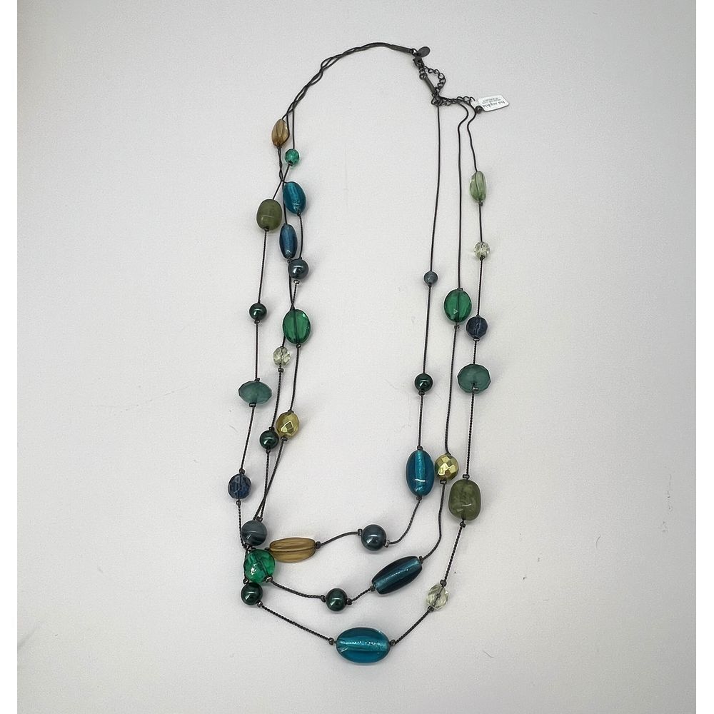 Lia Sophia Multi-Strand Glass‎ Bead Necklace Teal Green Blue Statement Jewelry